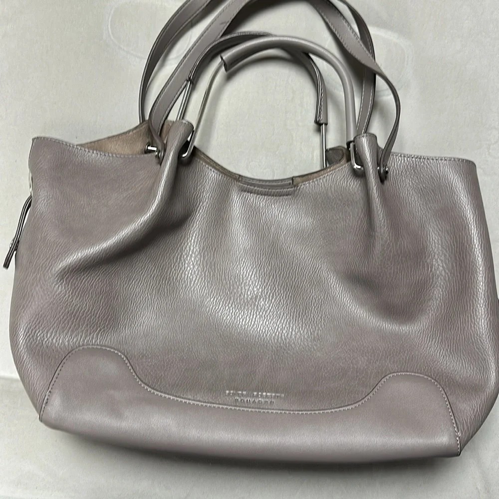SONDRA ROBERTS Squared Gray Vegan Leather Double Handle Large Hobo Shoulder Bag